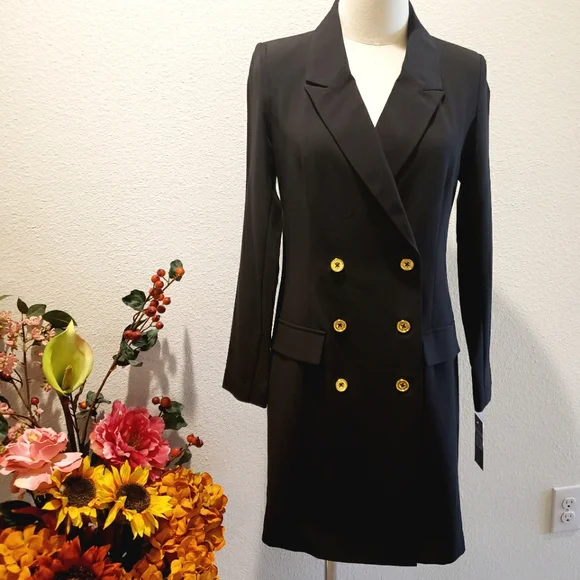 SHARAGANO Black Long Sleeve Double-Breasted Tailored Blazer Dress—NWT—10P - Picture 2 of 16